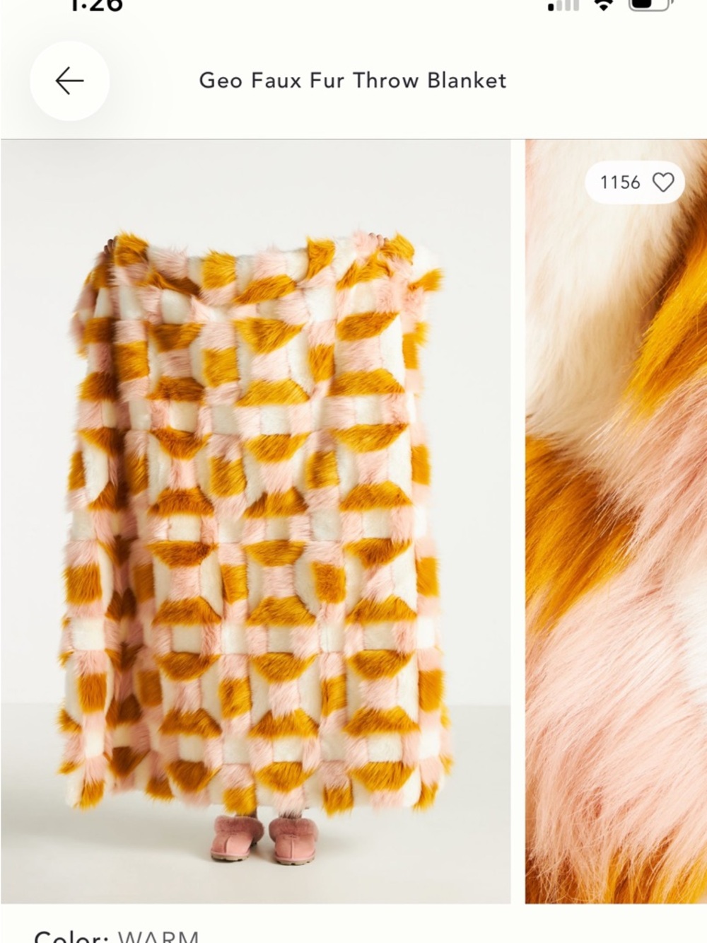Anthropologie Pink and Mustard Faux Fur Throw